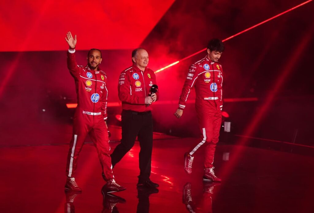 Lewis Hamilton, Frederic Vasseur e Charles Leclerc