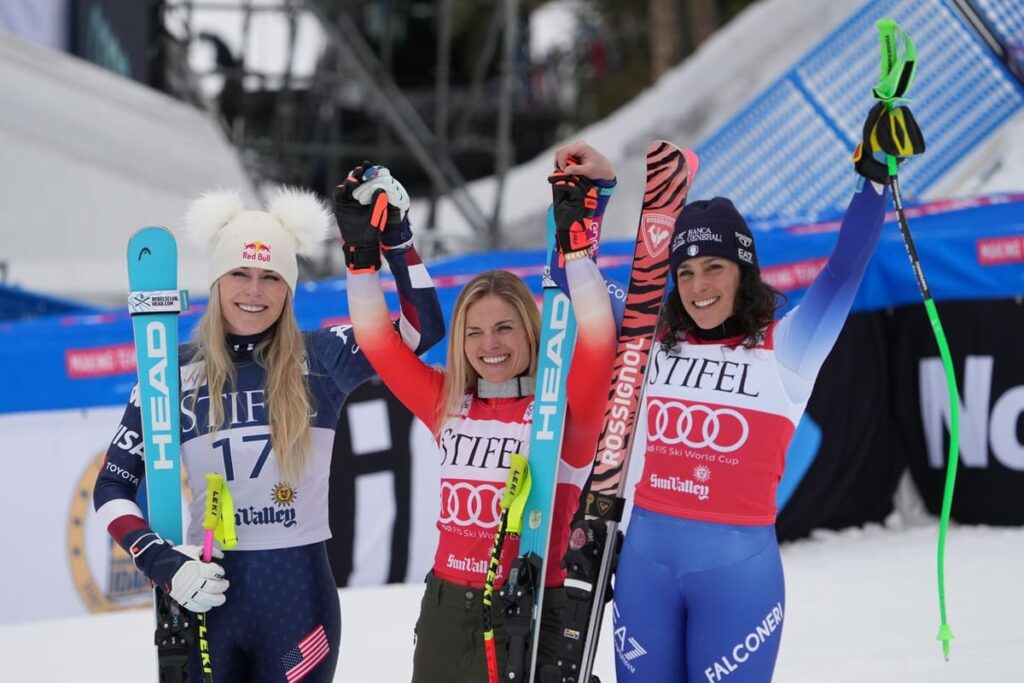 Lindsey Vonn, Lara Gut Behrami e Federica Brignone - Foto Michael Madrid Imagn Images / IPA