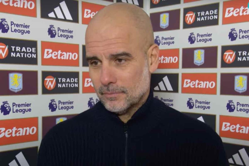 Pep Guardiola intervistato dopo la sconfitta con l'Aston Villa