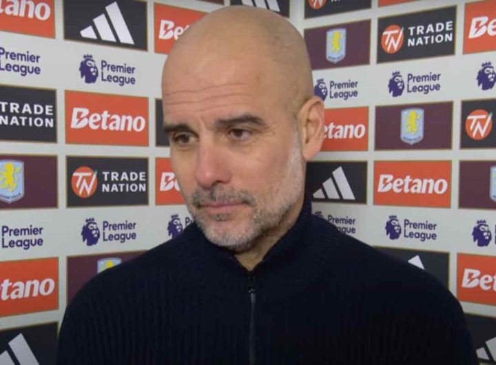 Pep Guardiola intervistato dopo la sconfitta con l'Aston Villa