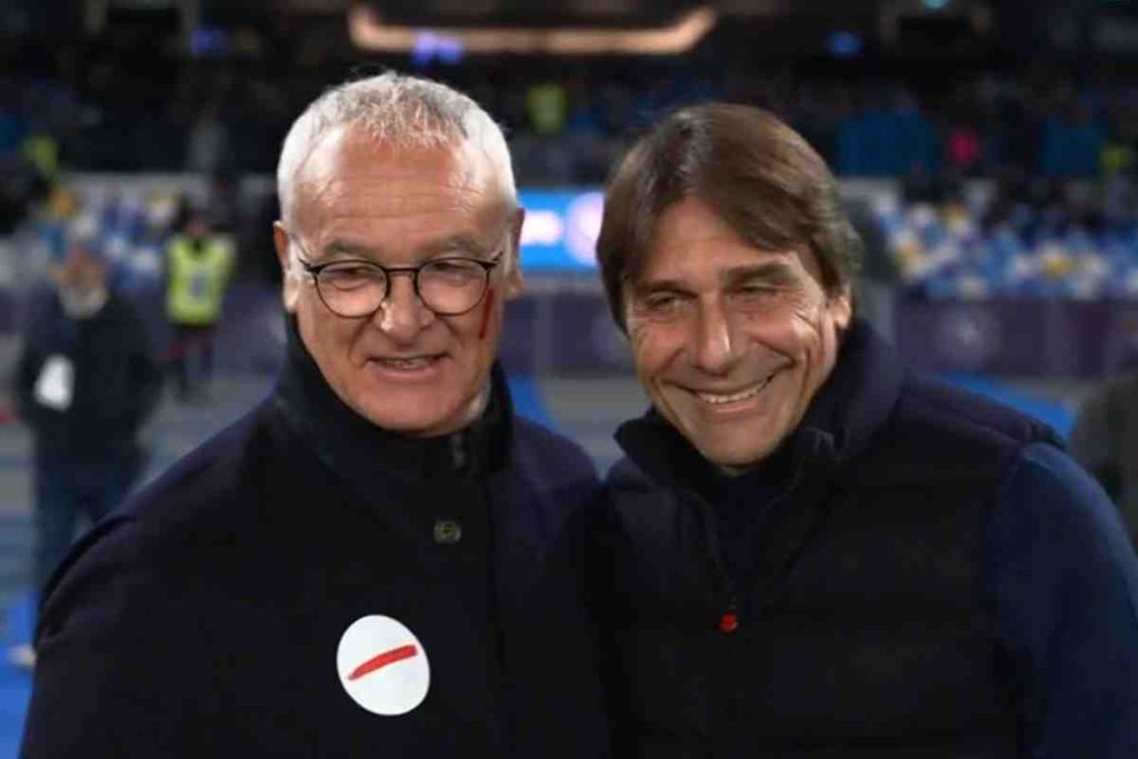 Antonio Conte allenatore del Napoli e Claudio Ranieri allenatore della Roma