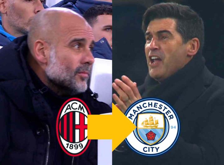 Pep Guardiola allenatore del Manchester City e Paulo Fonseca allenatore del Milan