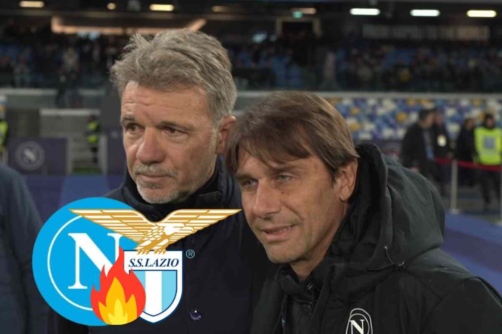 Marco Baroni, allenatore della Lazio, e Antonio Conte, allenatore del Napoli