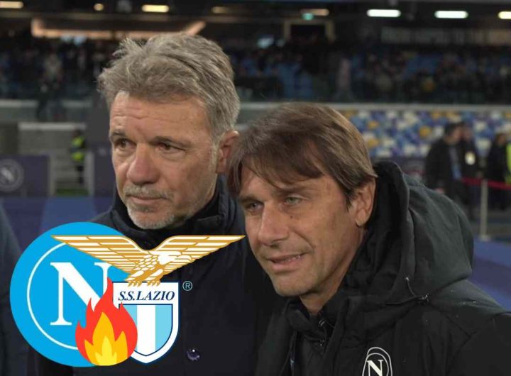 Marco Baroni, allenatore della Lazio, e Antonio Conte, allenatore del Napoli