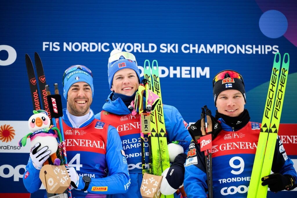 Federico Pellegrino, Johannes Høsflot Klæbo e Lauri Vuorinen - Foto Bildbyran / IPA Sipa USA