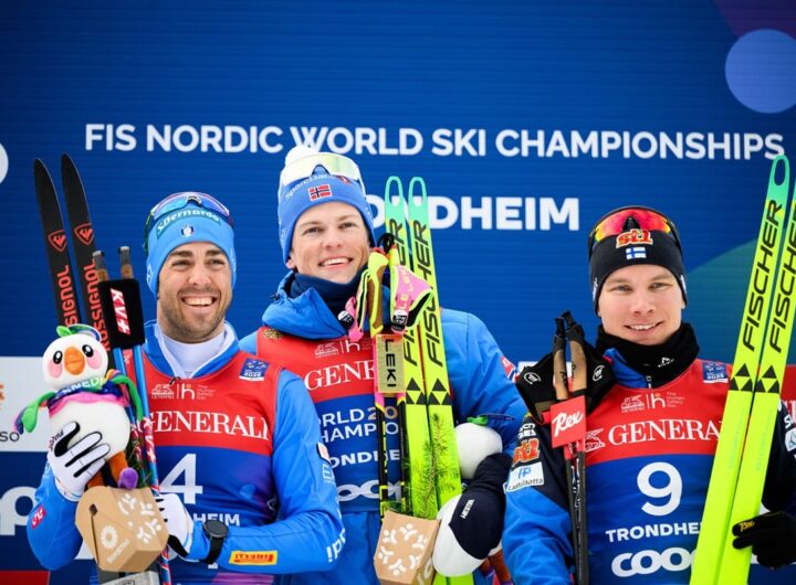 Federico Pellegrino, Johannes Høsflot Klæbo e Lauri Vuorinen - Foto Bildbyran / IPA Sipa USA