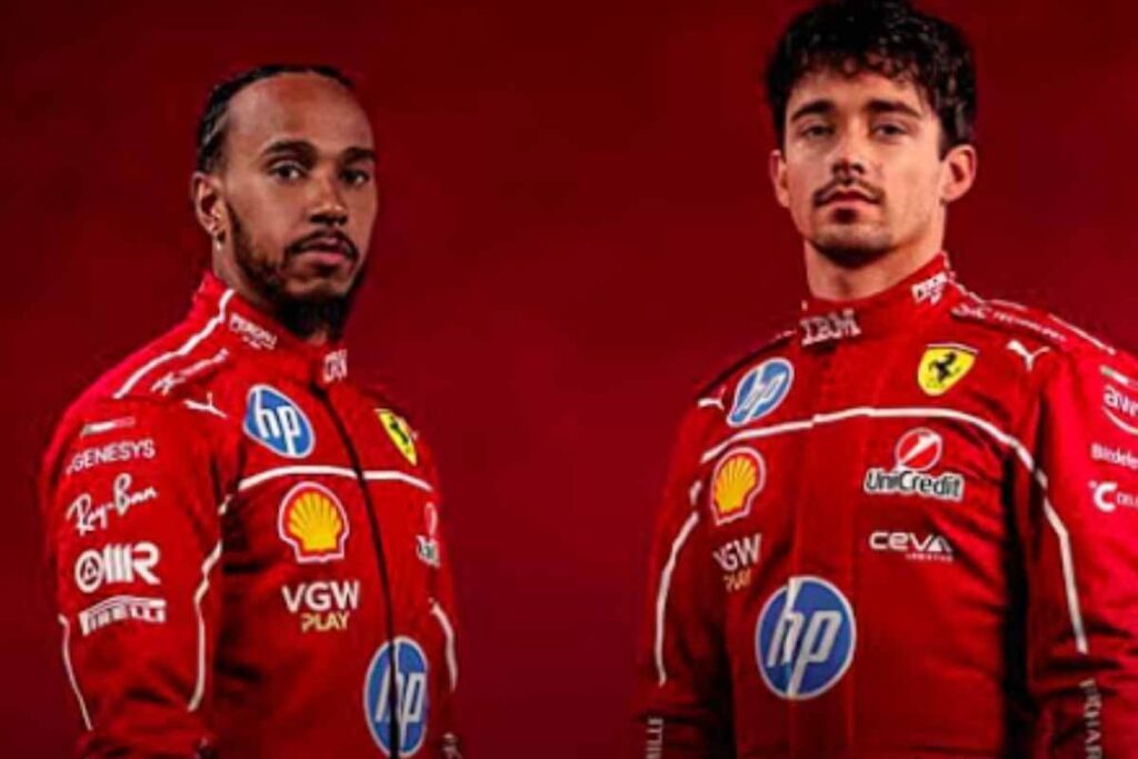 Leclerc e Hamilton in tuta Ferrari