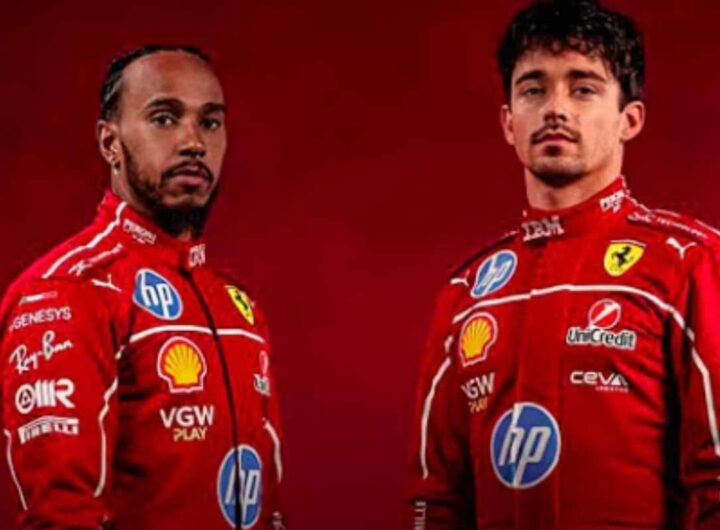 Leclerc e Hamilton in tuta Ferrari